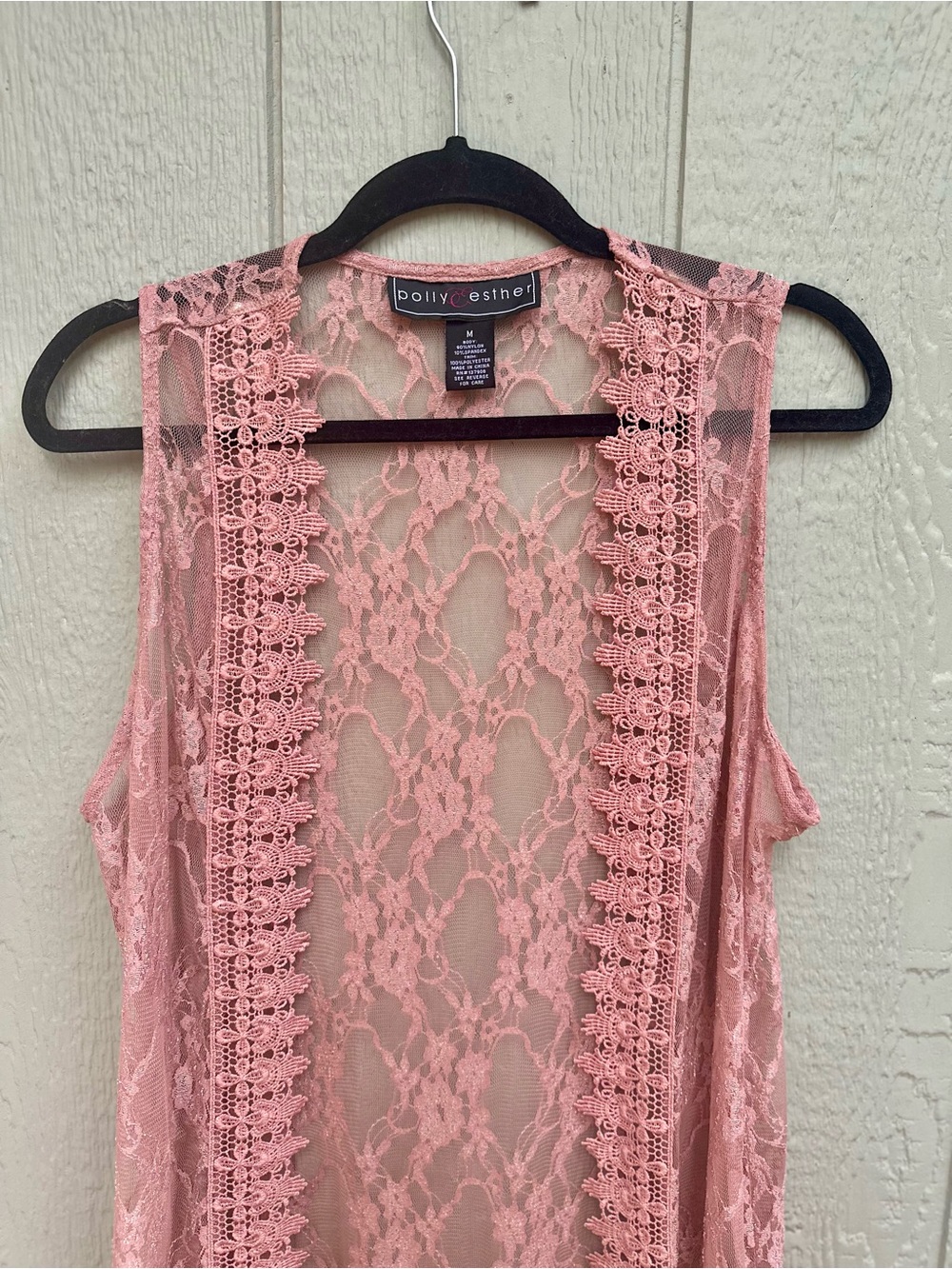 Polly & Esther Lace Overlay Vest — Dusty Rose Pink - Picture 2 of 4